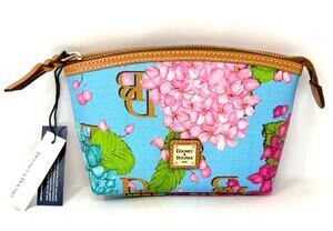 Dooney & Bourke Hydrangea Monogram Cosmetic Makeup Case Pouch Bag Blue DB Clutch